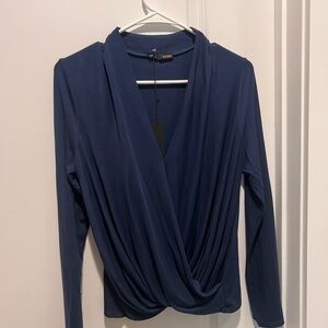 Krisa NWOT Elegant Blue/Navy Long Sleeve Blouse size Small